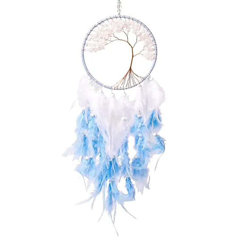 Attrape-Rêves Bouddha Plumes Bleu Foncé Noir - Décoration Spirituelle Fait Main Avec Boîte Cadeau