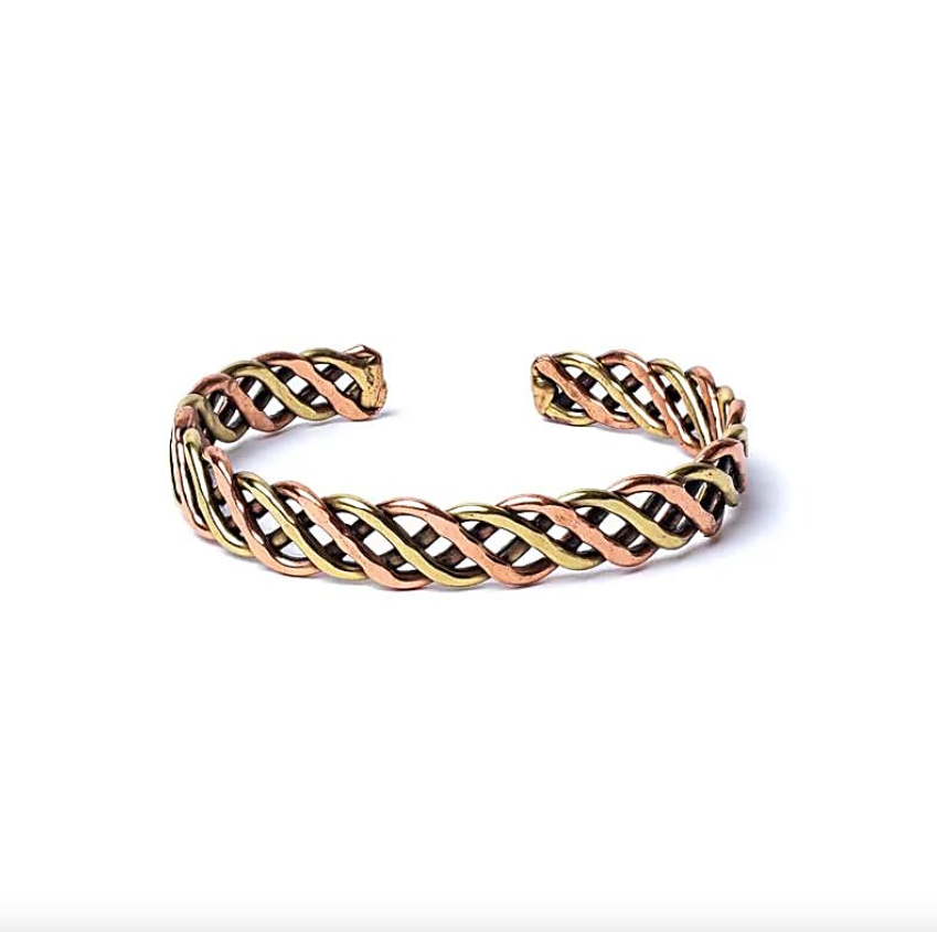 Bracelet Jonc Tibétain Tressé En Laiton Tricolore - Style Fantaisie - Pour Femme - Neuf