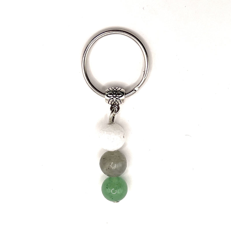 Porte-clés Pierre De Lune – Pierre Naturelle Pastel, Argenté – Neuf