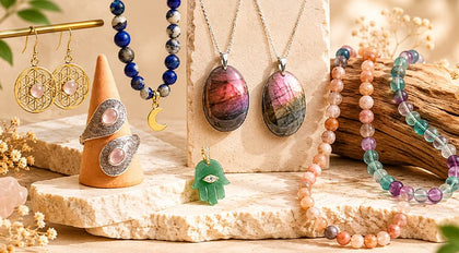Ensemble composé d'une paire de boucles d'oreilles, d'une bague, de deux pendentifs et deux colliers