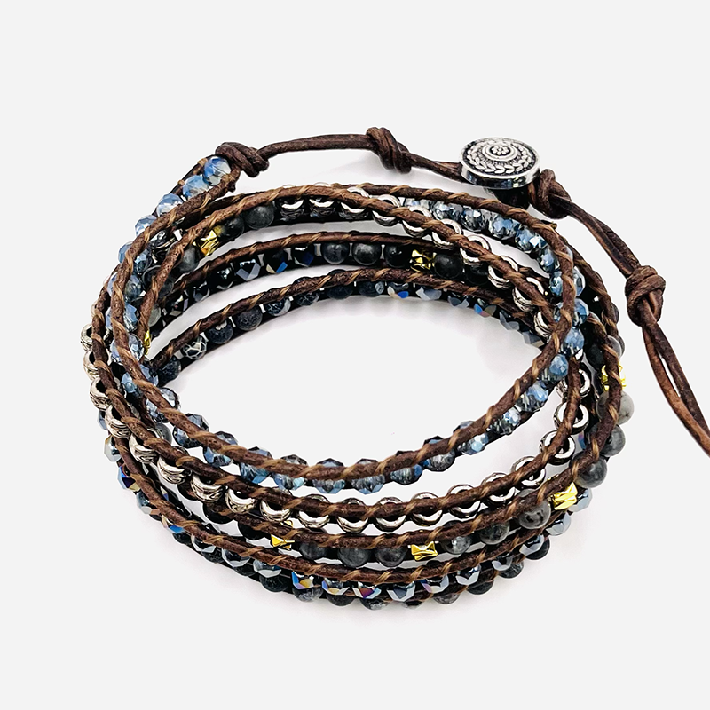 Bracelet Wrap Onyx et Cristal
