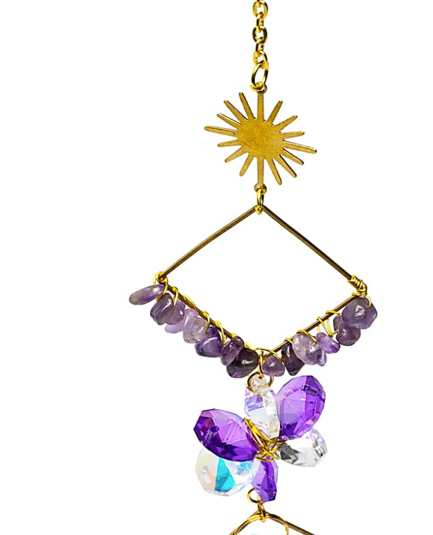 Sun Catcher, Crystal and Amethyst Star of David