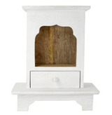 Autel sur pied en bois de manguier blanc – Motif lotus - univers tibet