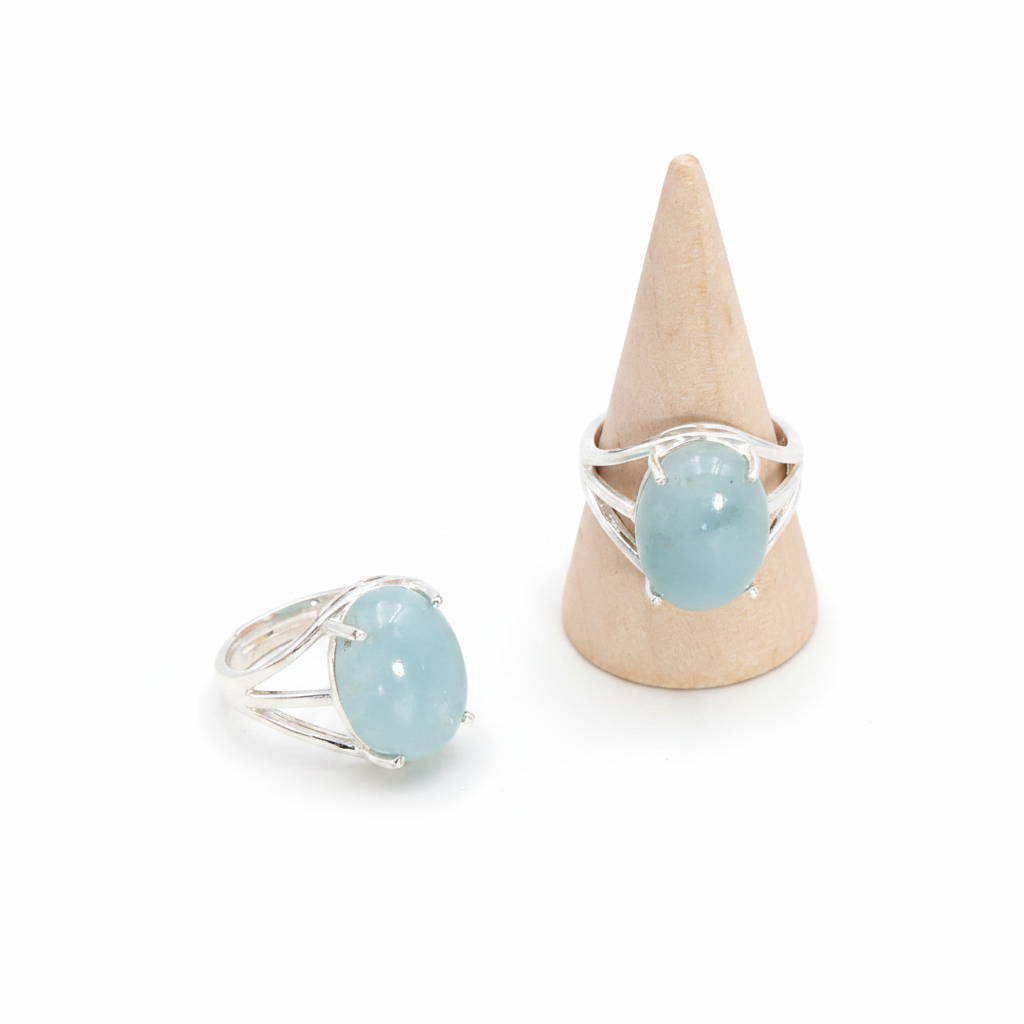 Bague Eclat des eaux en Aigue-Marine AA & argent 925 - univers tibet