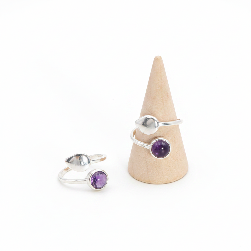 Bague Feuille d'intuition en Améthyste AA & argent 925 - univers tibet