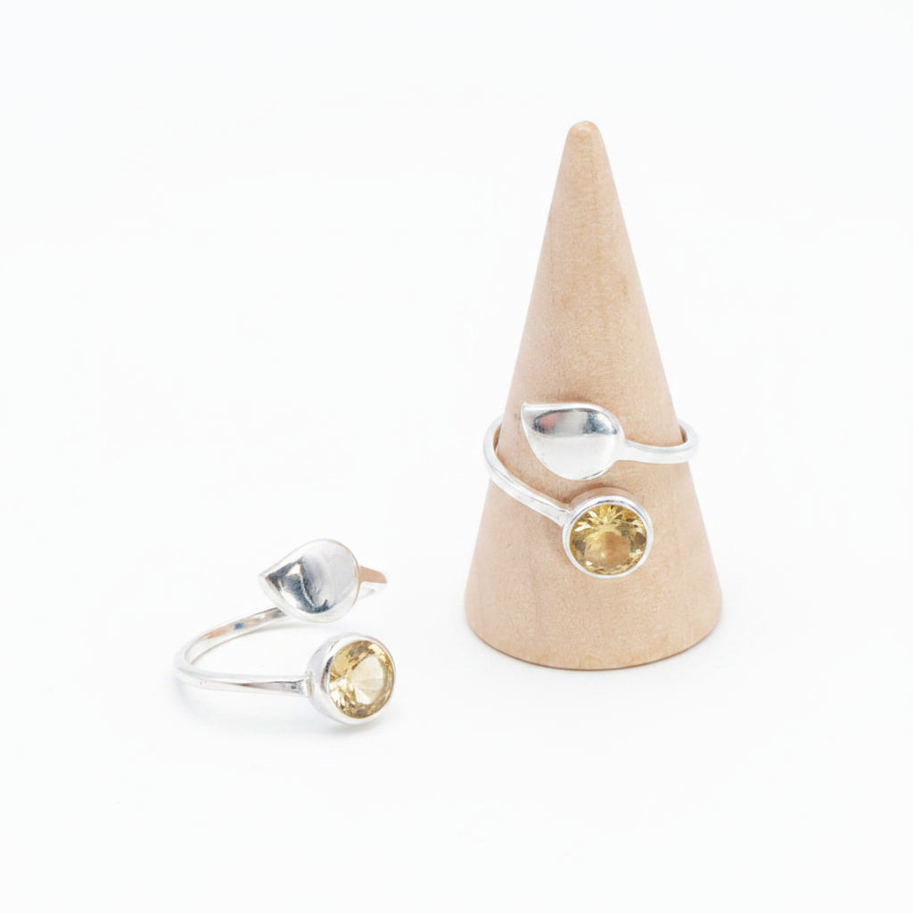 Bague Feuille de lumière en Citrine facettée AAA & argent 925 - univers tibet