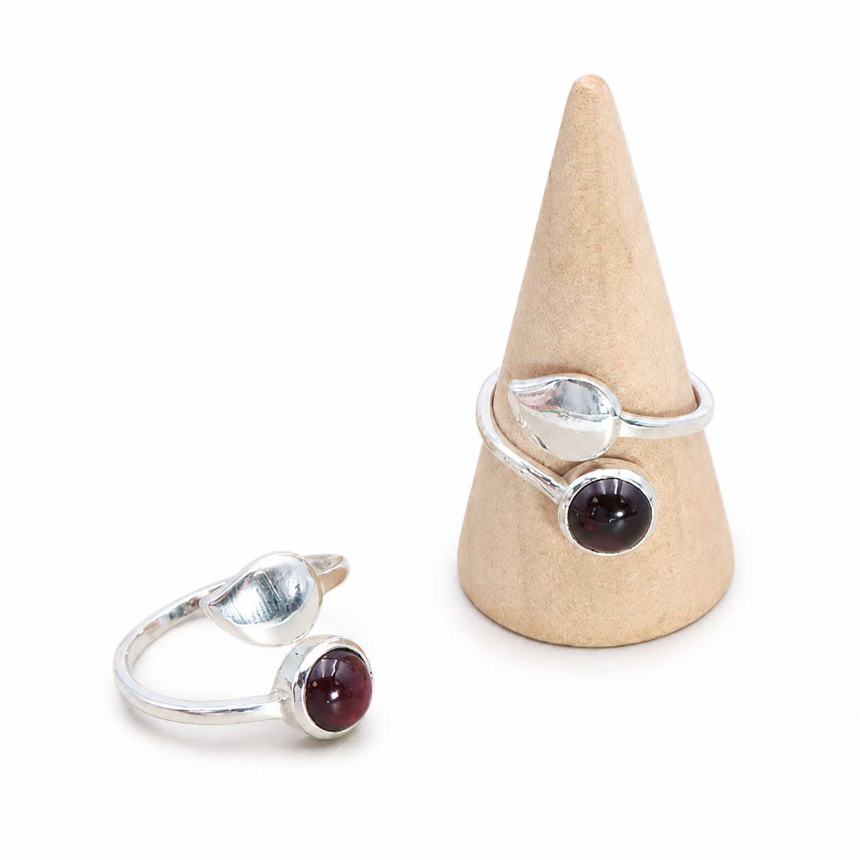 Bague Feuille de vitalité en Grenat Rhodolite AAA & argent 925 - univers tibet