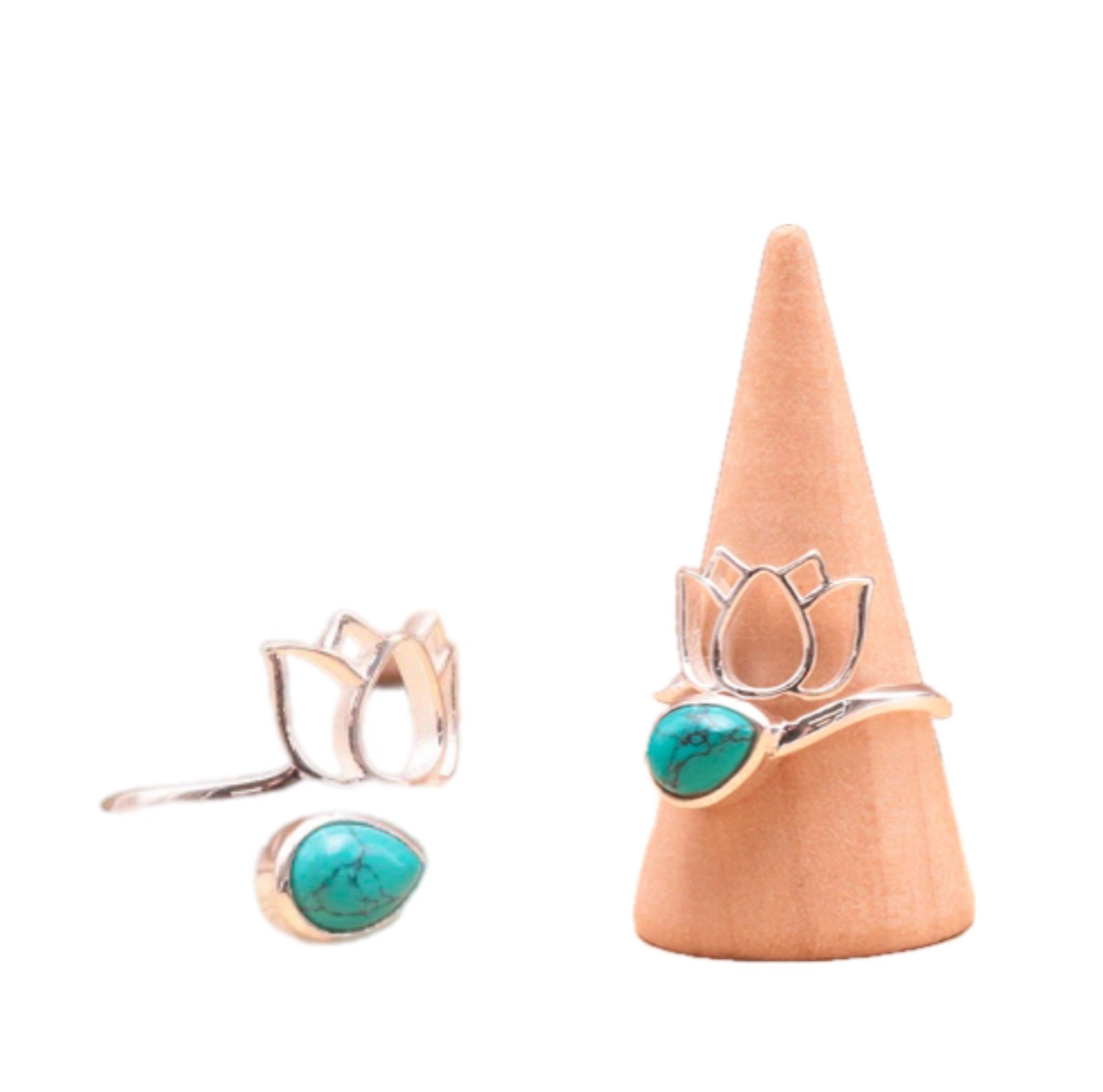 Turquoise & Silver 925 Lotus Ring – Protection & Serenity - Tibetan Universe