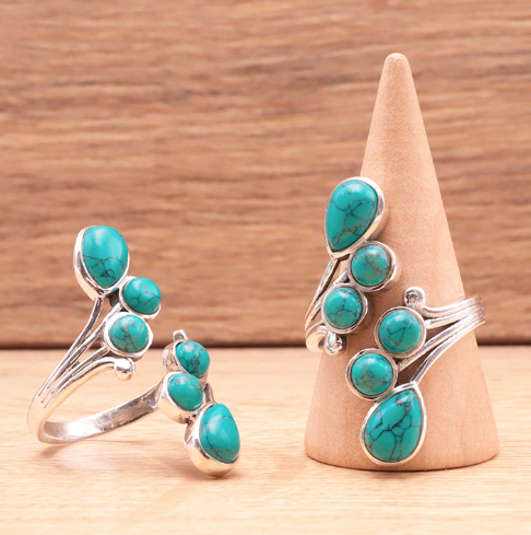 Anillo Onda Celestial de plata 925 y turquesa de China - Mundo Tibet