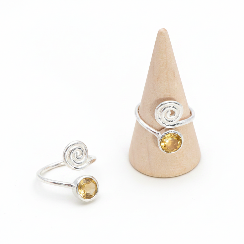 Bague Spirale de lumière citrine AAA & argent 925 - univers tibet