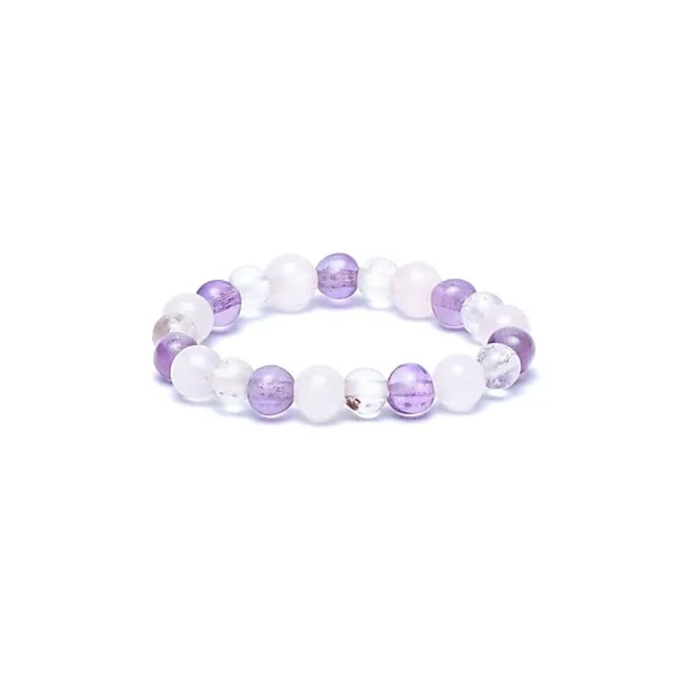 Amethyst-Perlen-Ehering, Rosenquarz und Rosenquarz - Tibetwelt