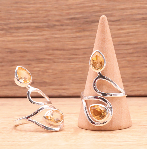Anillo de ámbar y plata de ley 925 con citrina - Mundo Tibet