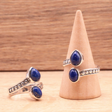 Smaragdene Ring aus 925er Silber und Lapislazuli - Tibetwelt