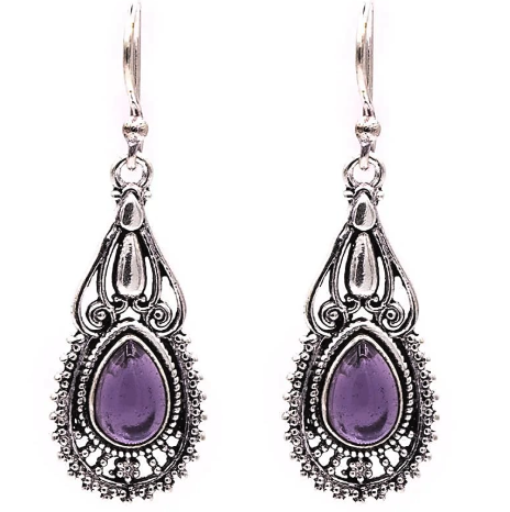 Boucles d’Oreilles Bohème en Améthyste et Laiton - univers tibet