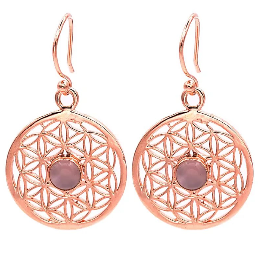 Flower of Life and Rose Quartz Earring - Tibetan Universe