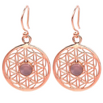 Boucles d’Oreilles Fleur de Vie et Quartz Rose - Univers Tibet