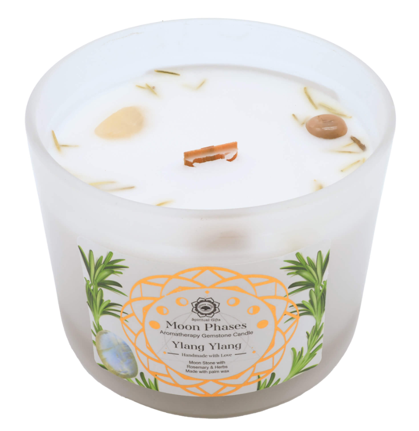 Bougie Green Tree Phases de la Lune – Pierre de Lune & Ylang Ylang – Intuition & Féminité - univers tibet