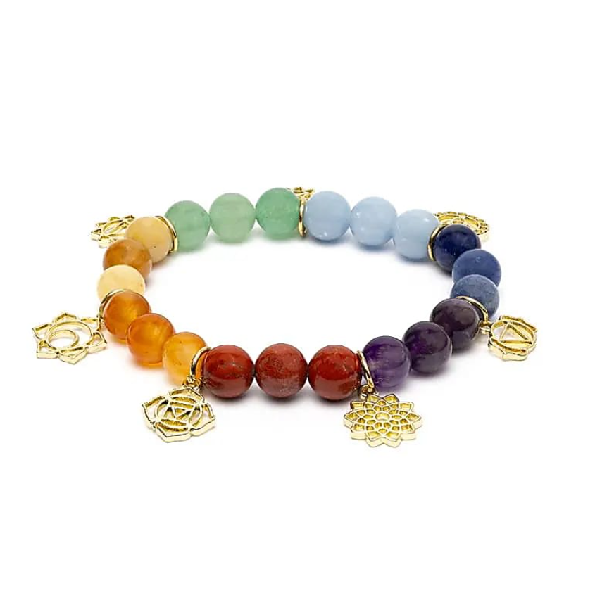 Pulsera de 7 Chakras con colgantes de mantras Bīja en piedras preciosas - Mundo Tibet