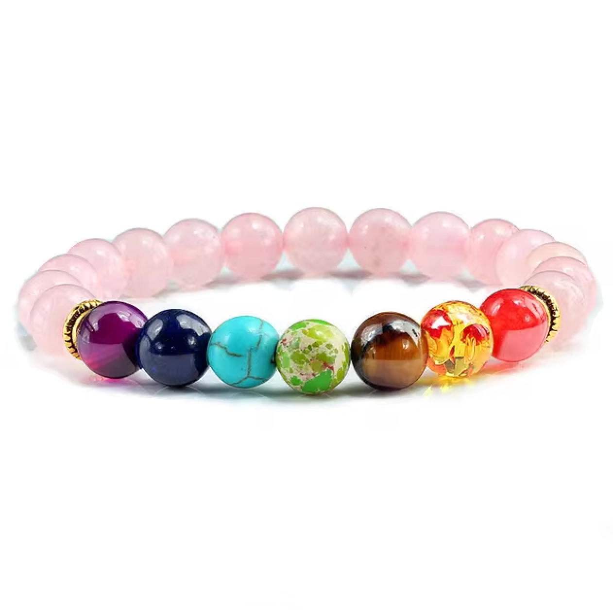 Armband mit 7 Chakren aus Rosenquarz - Tibetwelt