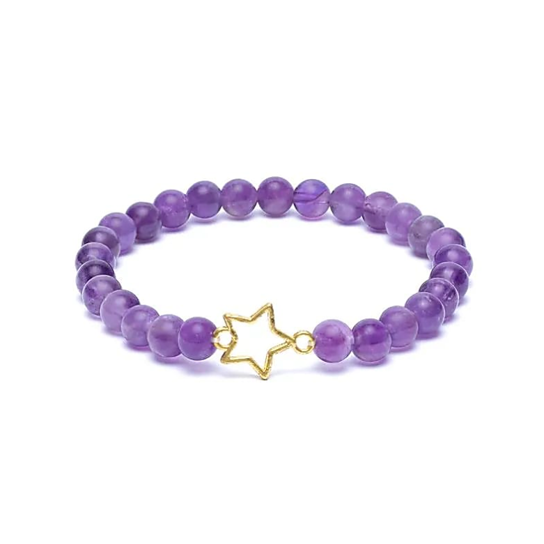 Bracelet Améthyste & Étoile Dorée – Apaisement & Intuition - univers tibet