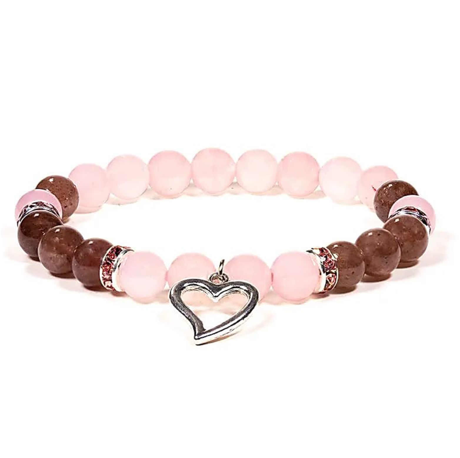 Armband Herzförmig aus Rosenquarz und Himbeersilber - Tibetwelt