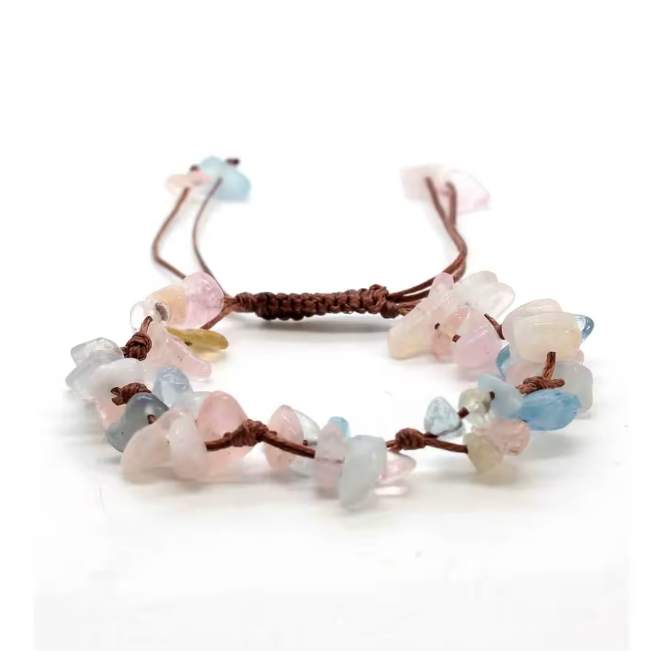 Bracelet Douceur du Cœur en Quartz Rose & Aigue-Marine - univers tibet