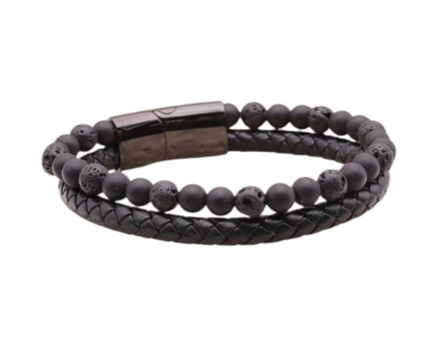 Armband aus Lavagestein und Onyx – Erdung und Stabilität - Tibetwelt