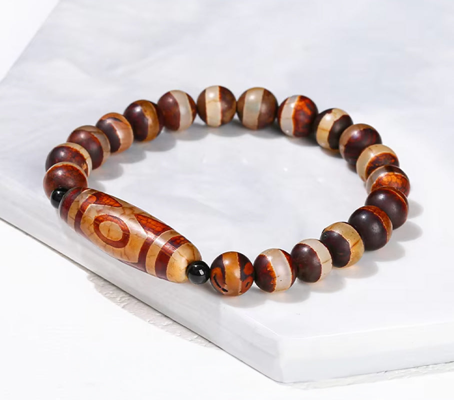 Dzi-Armband mit 3 Augen, Heil-Agat, Braun - Tibetwelt