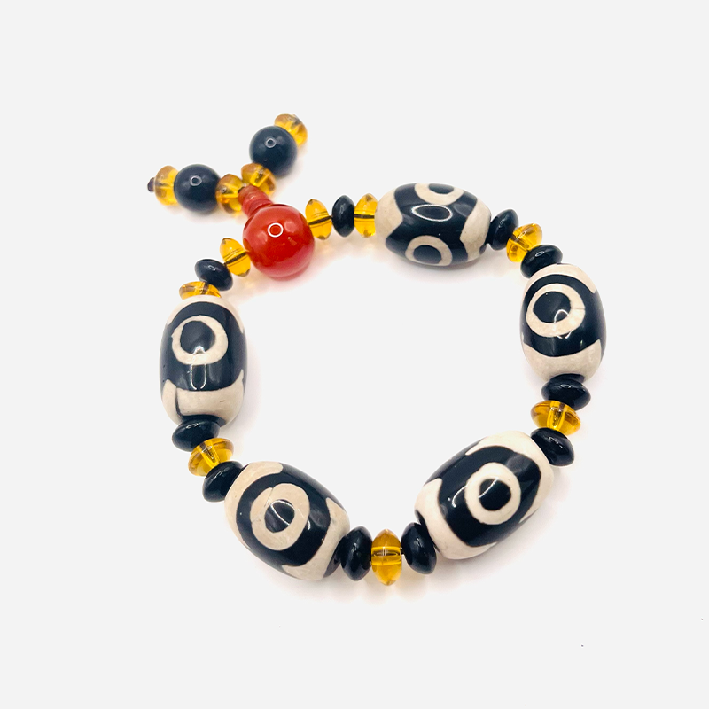 Bracelet Dzi 3 Eyes Wealth - black and white - Tibetan Universe