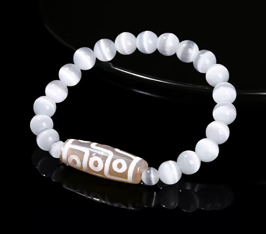Dzi-Armband mit 9 Augen, Heilung - Weißer Stein - Tibetwelt