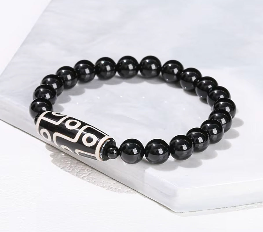 Dzi-Armband mit 9 Augen, Heilung - Schwarzer Stein - Tibetwelt