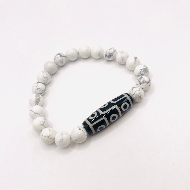 Bracelet Dzi 9 Eyes Harmony - Howlite - Tibetan Universe
