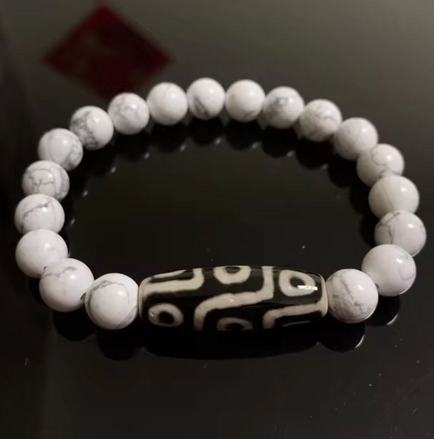 Bracelet Dzi 9 Yeux Harmonie - Howlite - Tibet