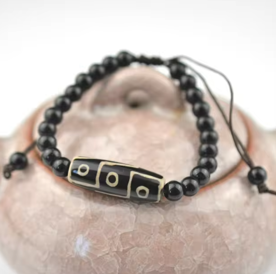 Pulsera de Dzi de 9 Ojos, Mundo Tibet, Negra, Armonía