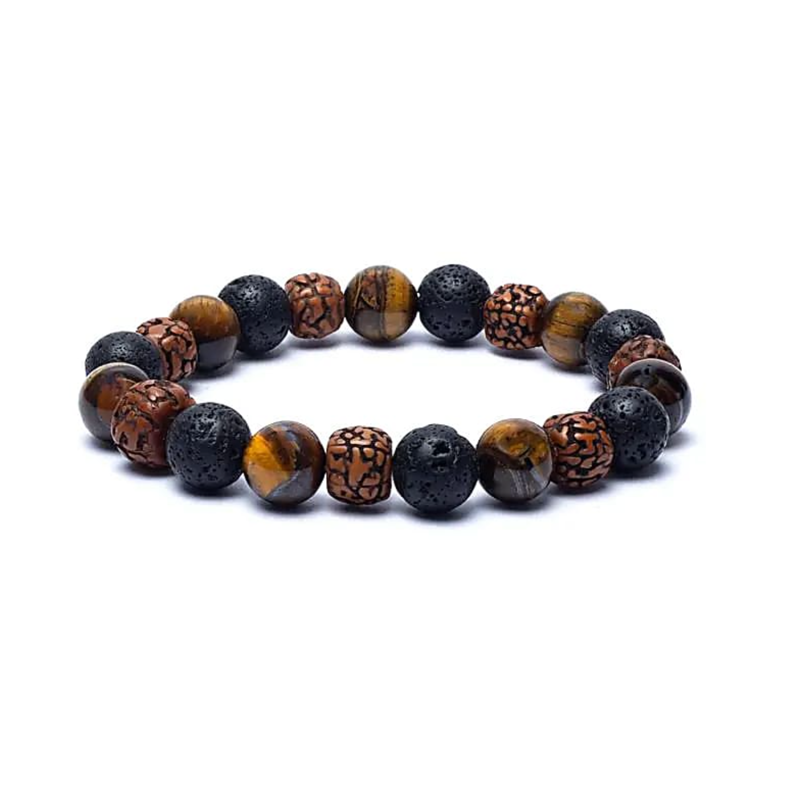Rudraksha-Armband mit Tigerauge und Lavagestein - Tibetwelt