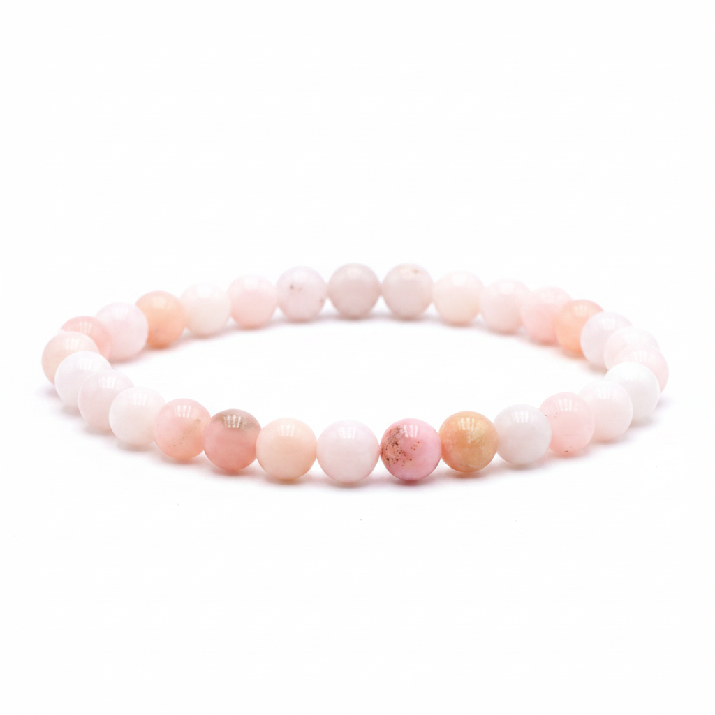 Bracelet Karuna en Opale Rose – Perles 6 mm - univers tibet