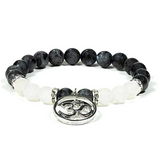 Armband aus Labradorit, Weißer Agat und OM-Symbol - Tibetische Handwerkskunst