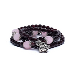 Bracelet Mala Force & Douceur – Grenat Rouge, Quartz Rose & Éléphant - Univers Tibet