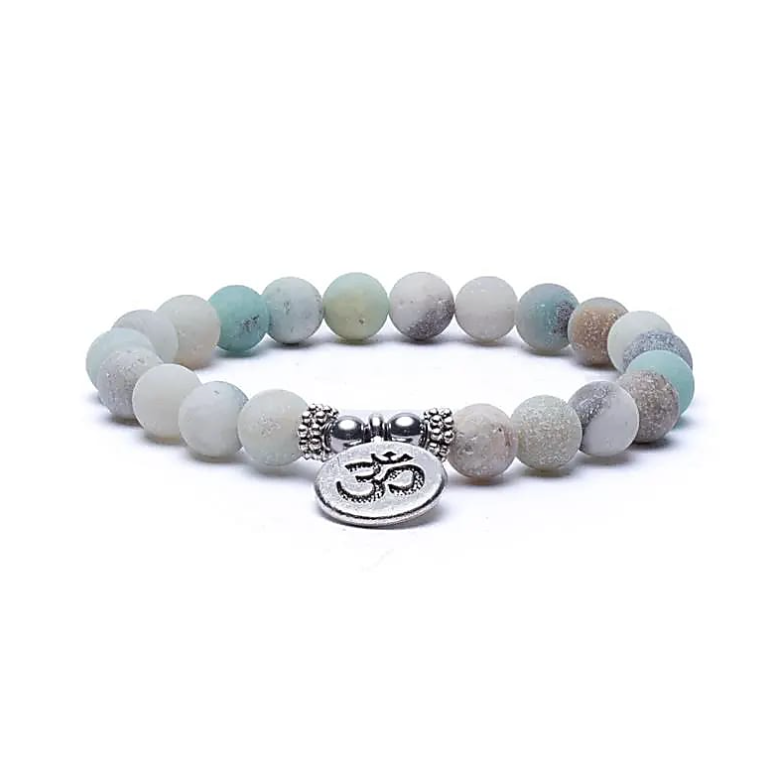Om bracelet made of amazonite – Serenity, expression & throat chakra - Tibetan origin