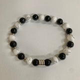 Bracelet Protection Équilibre en Onyx et Howlite Blanche - univers tibet