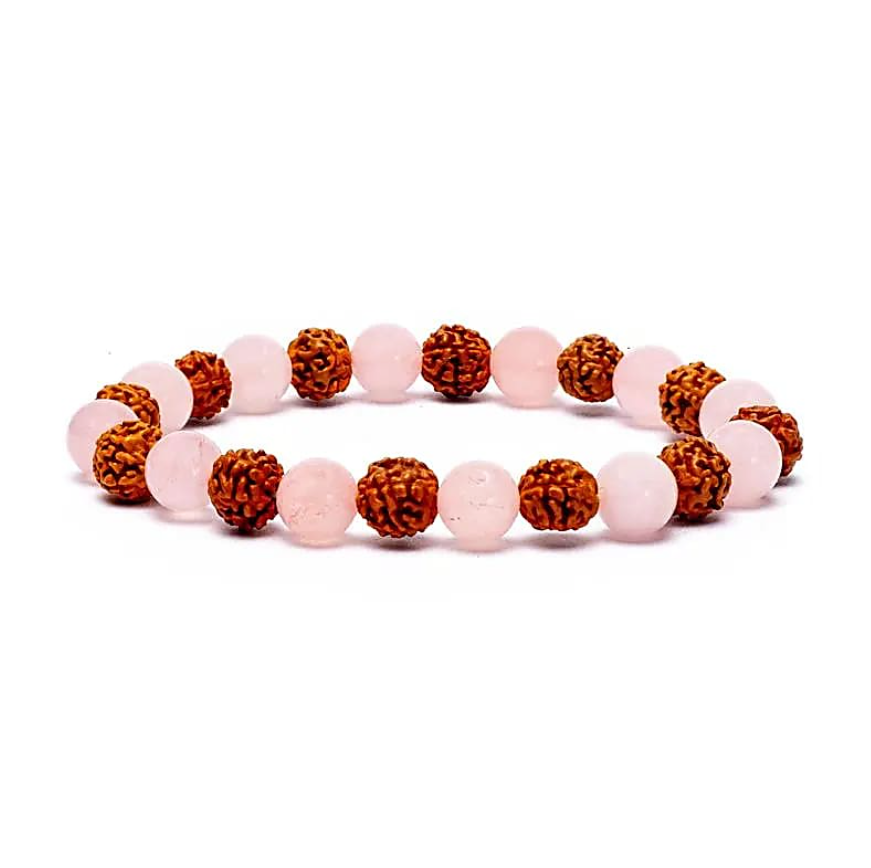 Rudraksha- und Rosenquarz-Armband – Selbstliebe, Ruhe und spirituelle Erdung - Tibetwelt