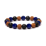 Bracelet Spirituel Harmonie Céleste - Pierre de Lave, Rudraksha et Sodalite - Univers Tbet