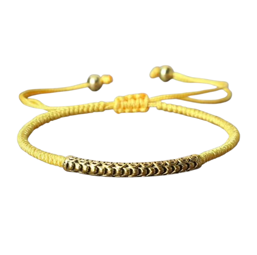 Pulsera tibetana budista trenzada a mano, colgante amarillo - Mundo Tibet