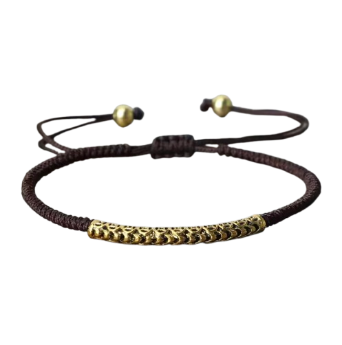 Tibetan Buddhist Braided Bracelet, Hand-Knotted, Good Luck Charm, Brown - Tibetwelt