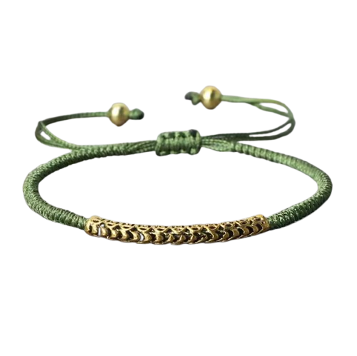 Tibetan Buddhist Woven Bracelet - Hand-Knotted Green Amulet - Tibetwelt