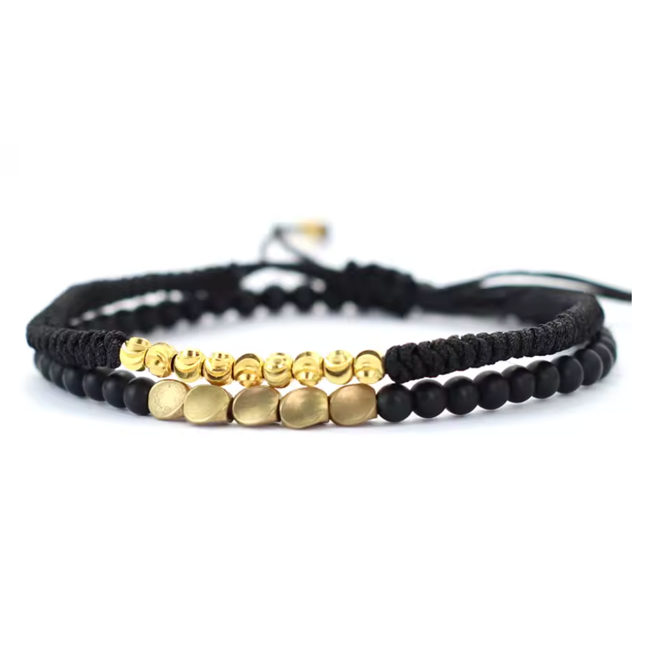 Pulsera Tibetana Duo Protección y Vitalidad Cobre Dorado - Negra - Mundo Tibet