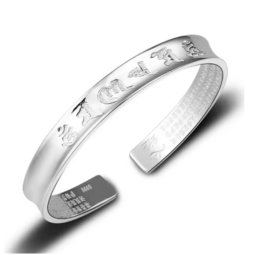 Tibetan Silver Mantra Bracelet - Om Mani Padme Hum - 925 Sterling Silver - Tibetan