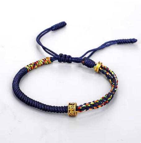 Tibetanischer Glücksbringer-Armreif mit Mantras - Marineblau - Tibetwelt