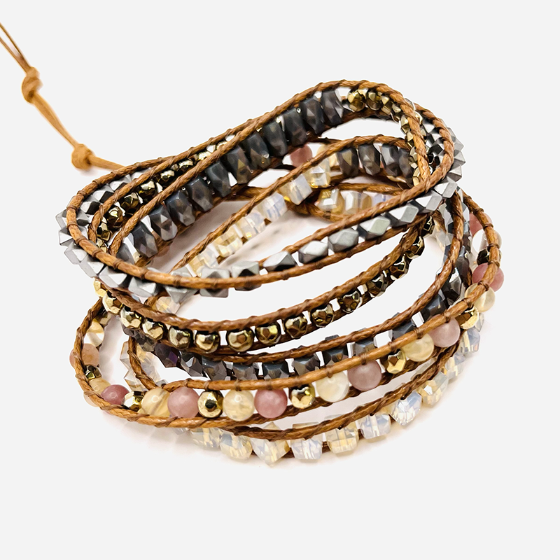 Bracelet Wrap Jaspe et Cristal 5 Brins - Univers Tibet