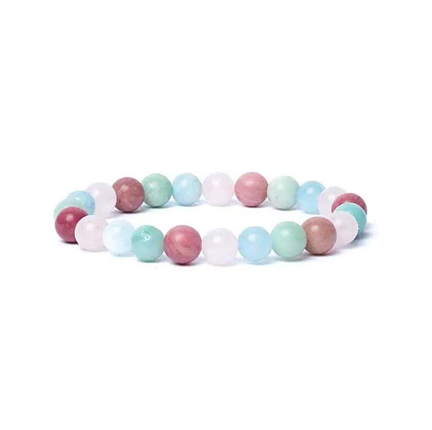 Armband aus natürlichen Steinen: Türkis, Rosenquarz, Amazonit & Thulit - Tibetwelt